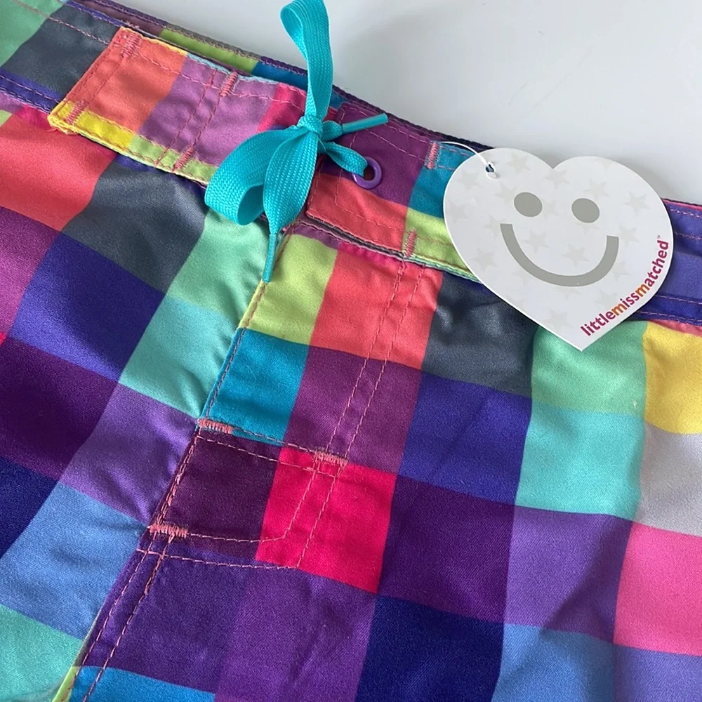 Little Miss Matched “Hello Summer”   Checkered Board Swim Shorts - M…